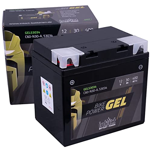 intAct Bike-Power GEL53034, C60-N30-A, 12V 30 Ah, 400 A (EN), Wysokiej jakości akumulator motocyklowy GEL o 30% większej mocy rozruchowej, Bezobsługowy akumulator GEL