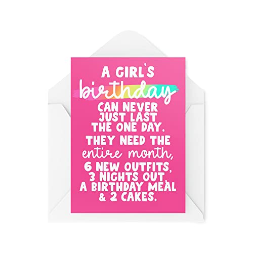 Śmieszne nowości kartki okolicznościowe | 'A Girl's Birthday Can Never Just Last One Day' | Urodziny siostry córki przekomarzanie się zabawny żart | CBH1308