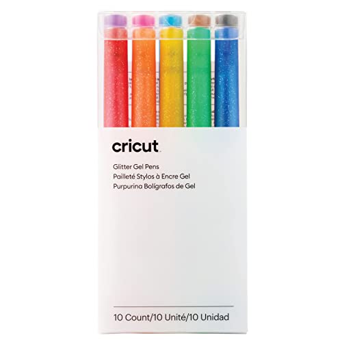 Cricut Zestaw brokatowych długopisów żelowych | Rainbow | Cienki punkt 0,8 mm | 10 opakowań | do użytku Explore i Maker, Multi, Explore & Maker, 10 sztuk