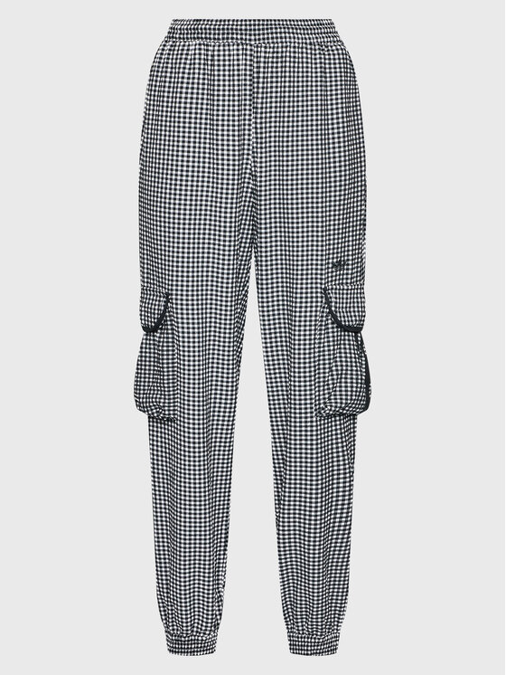 adidas Spodnie materiałowe Gingham HB9456 Czarny Loose Fit