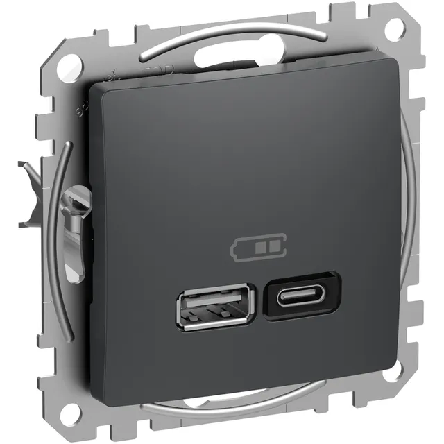 Gniazdo ładowania USB Schneider Sedna Design SDD114404  A+C 45W PD czarny antracyt