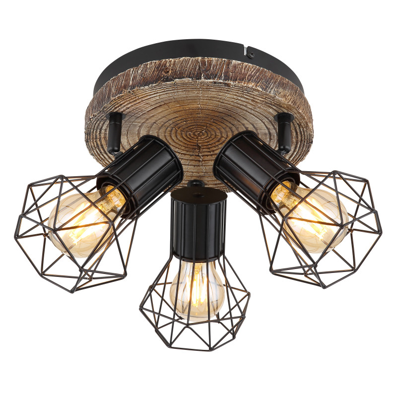 Globo Priska 54017W-3 plafon lampa sufitowa spot 3x60W E27 czarny/drewniany