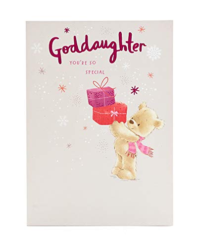 Kartka świąteczna dla chrzestnej – urocza kartka świąteczna dla chrzestnej – kartka świąteczna dla niej z uroczym misiem – karta podarunkowa dla niej – prezenty świąteczne dla córki chrzestnej