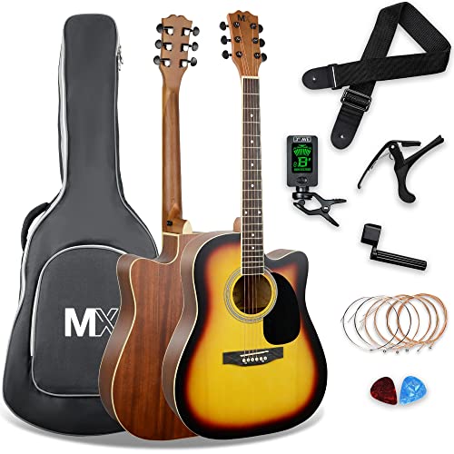 3rd Avenue MX Pełnowymiarowa gitara akustyczna z wycięciem sunburst, wierzch z drewna świerkowego