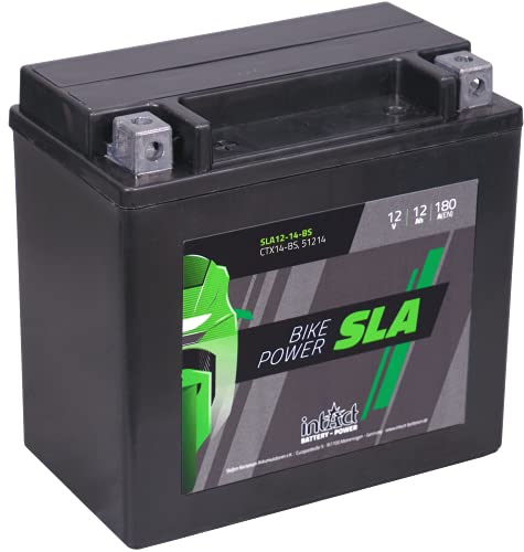 intAct Bike-Power SLA12-14-BS, CTX14-BS, 51214, 12V 12 Ah, 180 A (EN) |Wysokiej jakości i wydajności akumulator motocyklowy AGM, bezobsługowy akumulator AGM