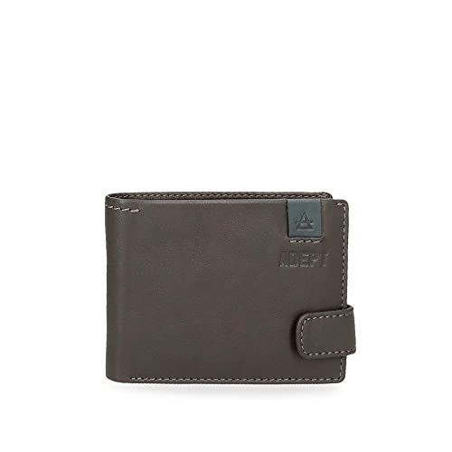 Adept MAX Poziomy portfel z zapięciem na kliknięcia szary 11x8,5x1 cm Skóra, szary, Poziomy portfel z zamknięciem kliknięcia