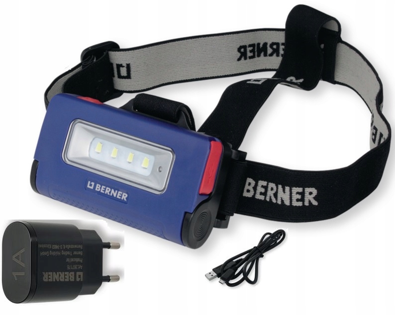 Bardzo Mocna Latarka Czołowa 4 Led Usb Berner