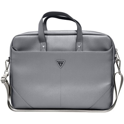 Torba na laptopa GUESS Saffiano Triangle Logo 16 cali Srebrny