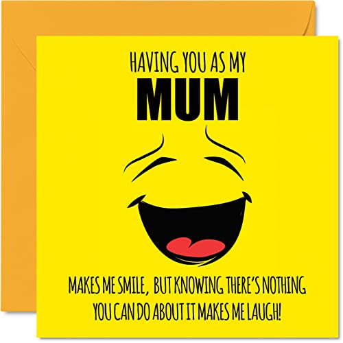 Śmieszne kartki urodzinowe dla mamy – 'Make Me Smile' – żart kartka na Dzień Matki dla mamy od córki syna, prezenty urodzinowe, 145 mm x 145 mm kartki z życzeniami na Dzień Matki dla mamy