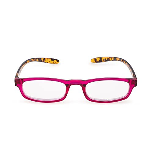 Contacta, Hug, okulary do czytania dla mężczyzn i kobiet, okulary szyi, wydłużone i zakrzywione pręty, kolor malinowy z prętem demi, dioptrii +2,50, opakowanie z etui na okulary, 19g