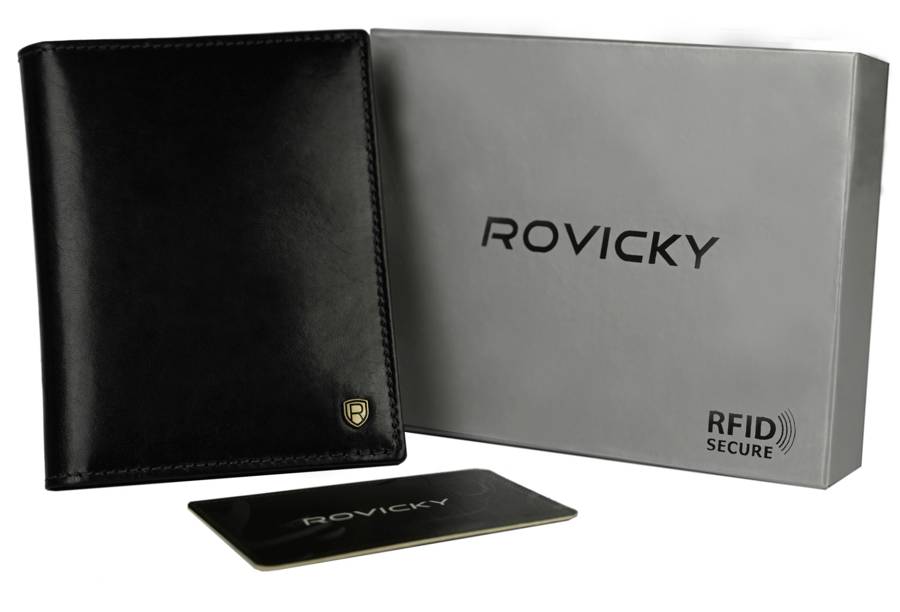 Męski Portfel Rovicky N03-RVT RFID skóra naturalna czarny