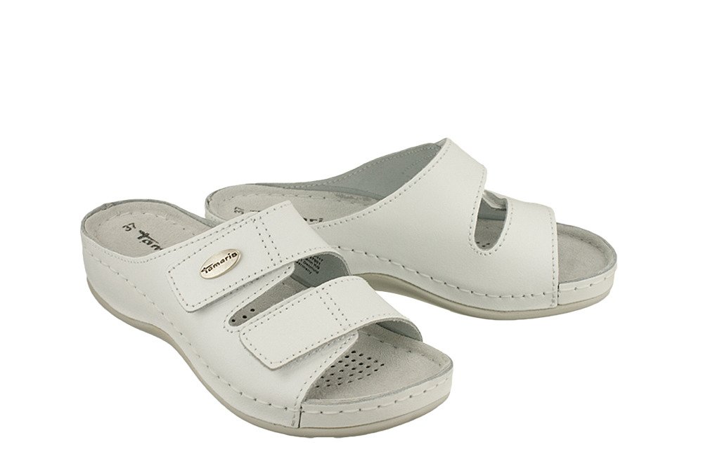 TAMARIS 27510-26 117 white leather, klapki profilaktyczne damskie - Tamaris