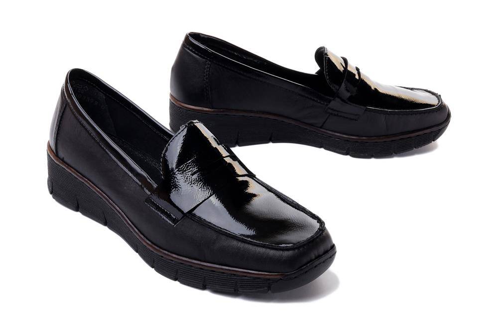 RIEKER 53732-00 black, półbuty damskie - Rieker