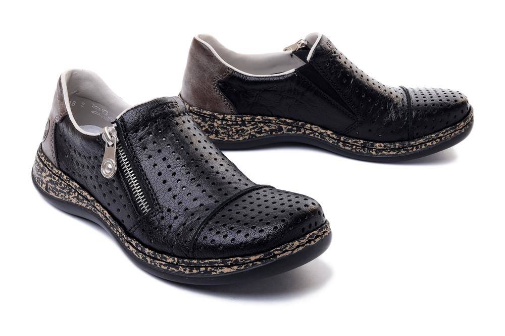 RIEKER 46353-00 black, półbuty damskie - Rieker