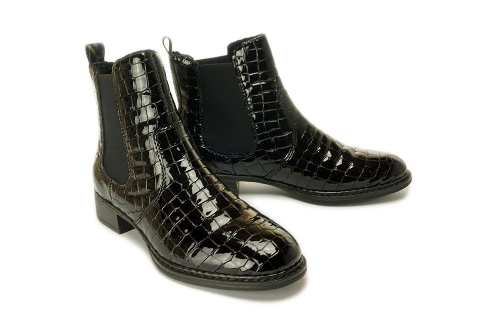 RIEKER 73494-02 black, botki/sztyblety damskie - Rieker