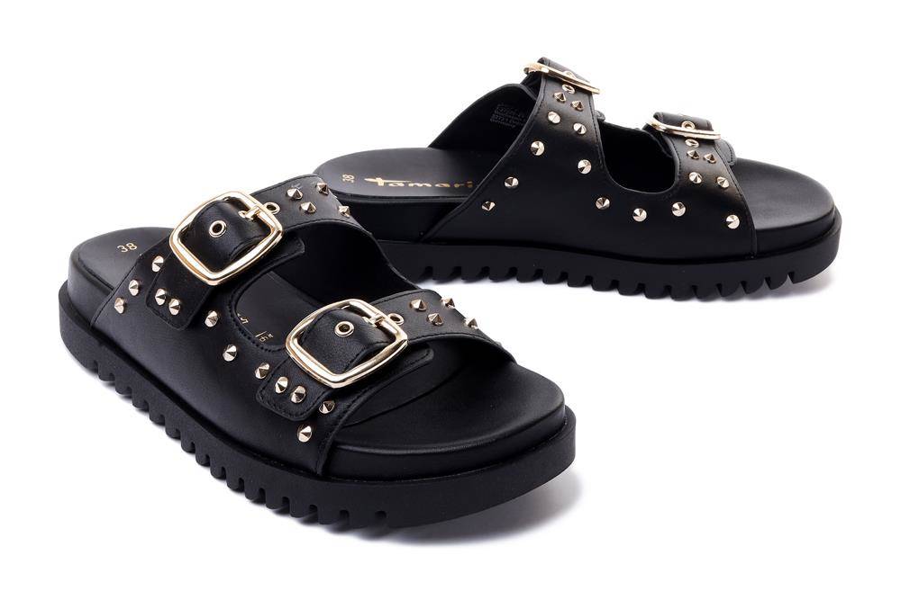 TAMARIS 27225-28 048 black/gold, klapki damskie - Tamaris