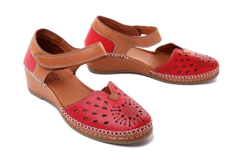 MANITU 910050-04 rot, czółenka/sandały damskie - Manitu