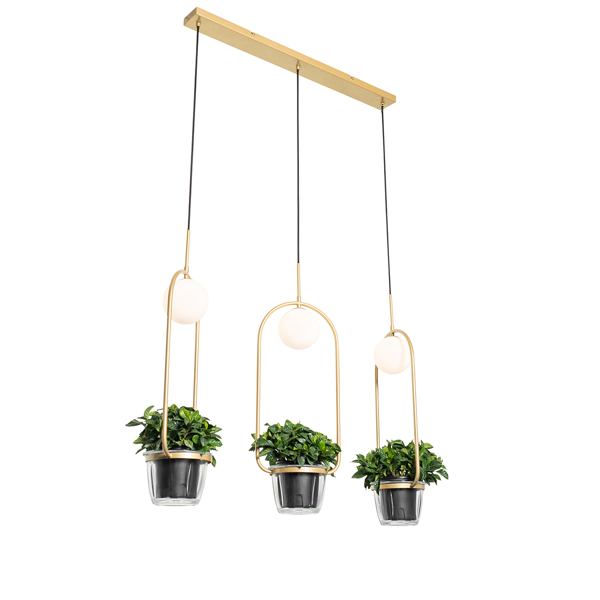 QAZQA Złota lampa wisząca w stylu art deco z białym szkłem 3 - Isabella