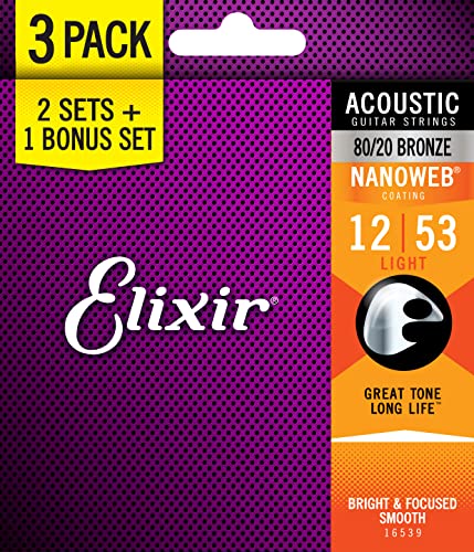 Elixir Struny akustyczne brąz nano 012/053 (zestaw 3 szt.)