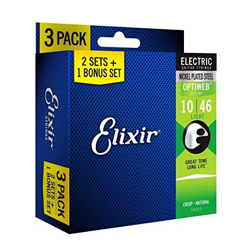 Elixir Struny do gitary elektrycznej ze stali niklowanej, 16552 z powłoką Optiweb, zestaw 3 sztuk