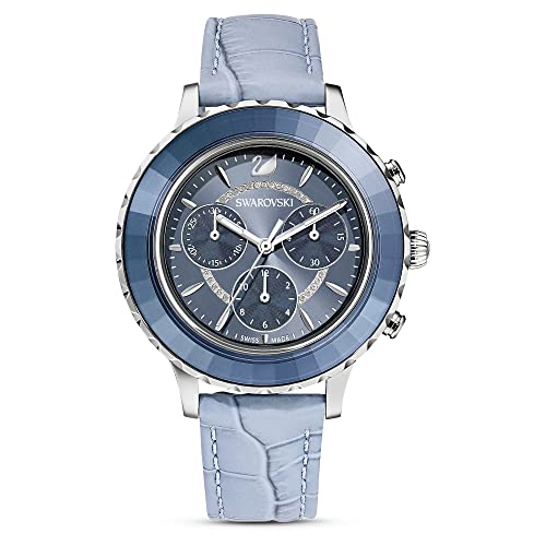 Swarovski Zegarek Octea Lux Chrono, Swiss Made, Skórzany pasek, Niebieski, Stal szlachetna