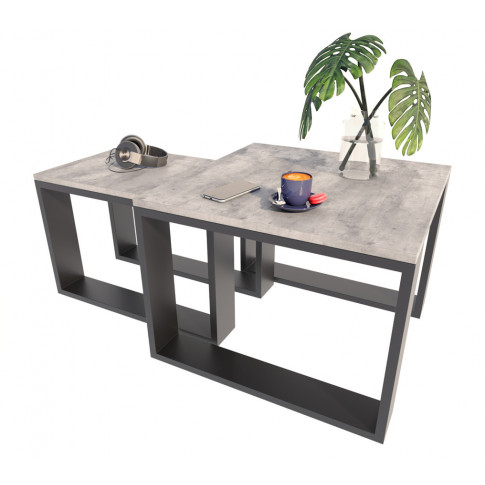 Industrialny zestaw stolików kawowych beton + czarny  - Juna