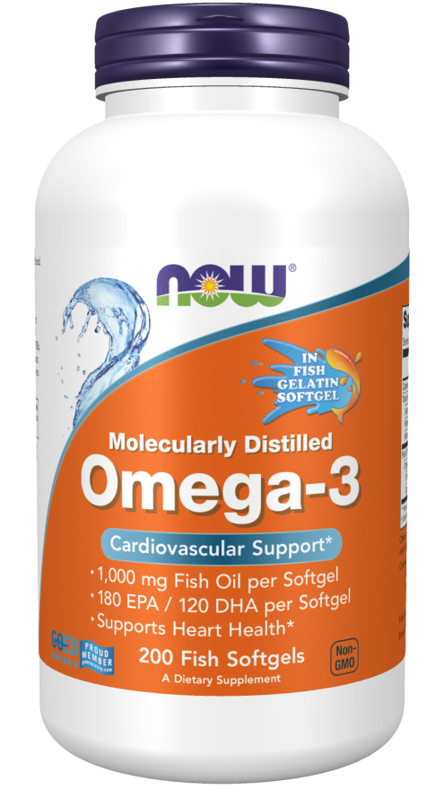 Now® Foods NOW Omega-3, destylowana molekularnie, 200 kapsułek rybnych