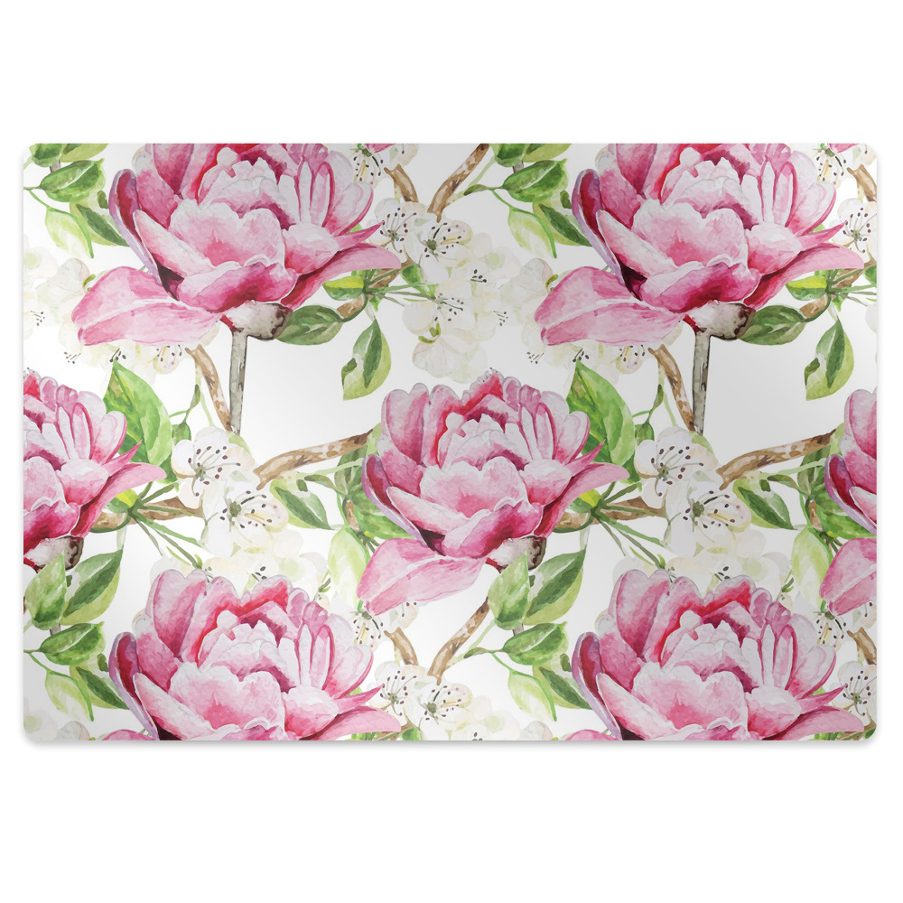 Mata na podłogę pod krzesło Różowe piwonie 100x70 cm