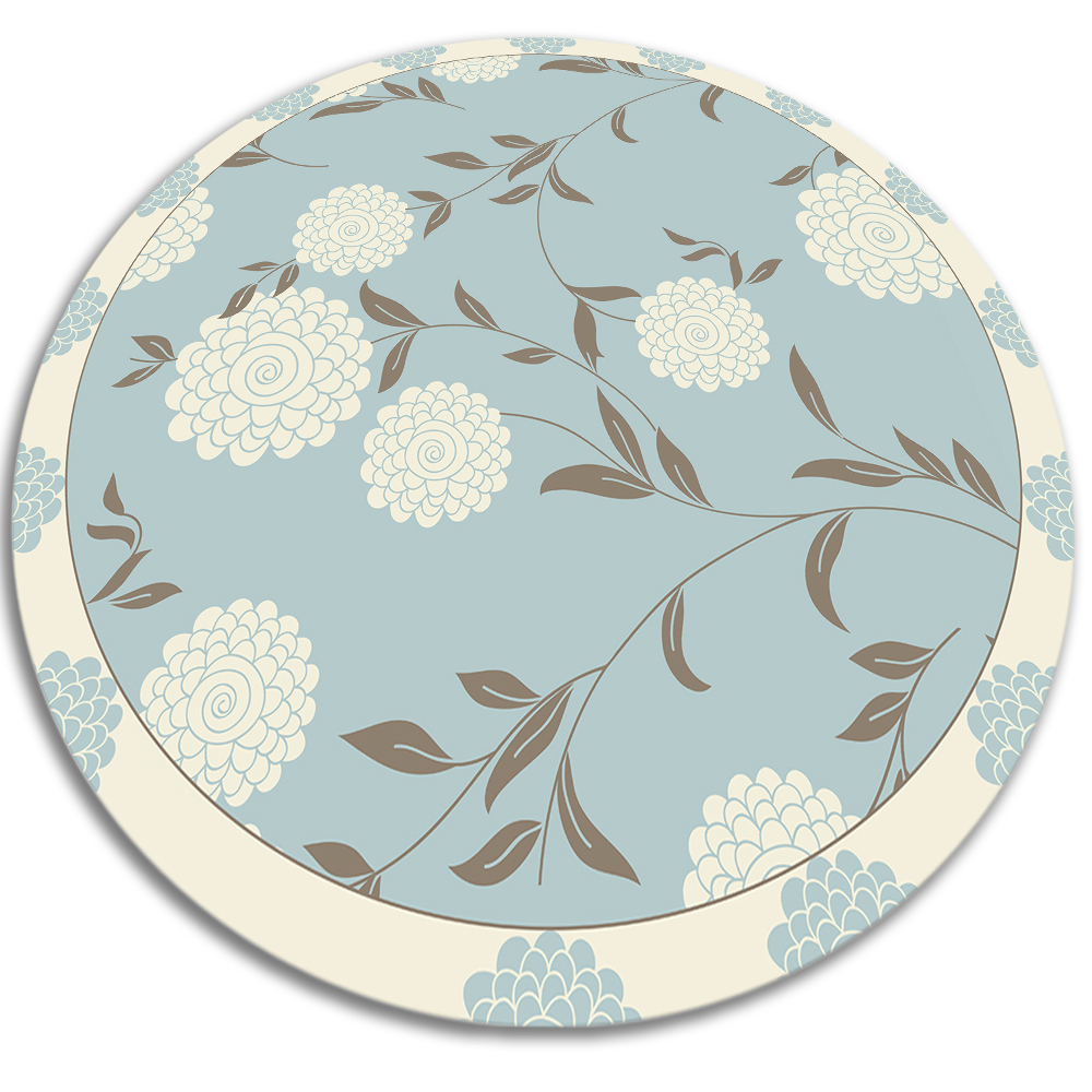 Modny winylowy dywan okrągły duże pąki fi120 cm