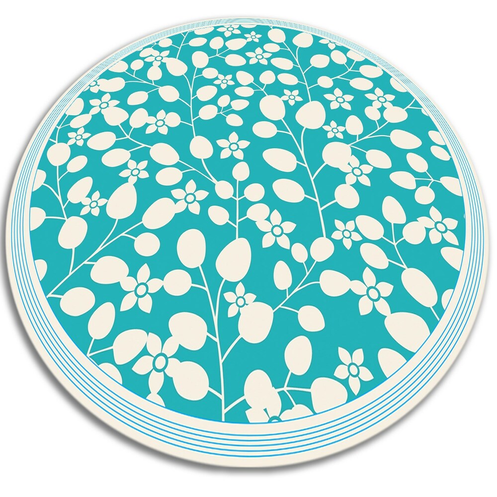 Modny winylowy dywan okrągły kwieciste łodygi fi90 cm