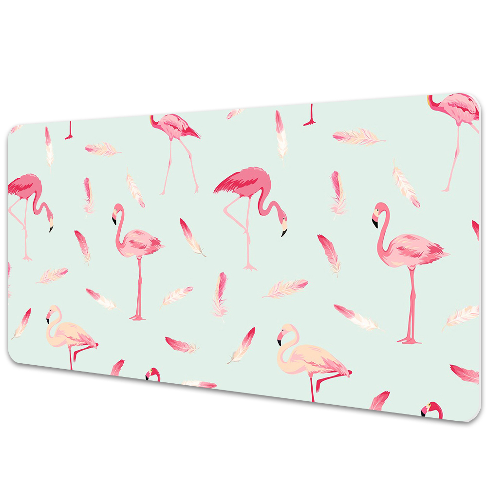 Mata ochronna na biurko Flamingi i pióra 100x50 cm