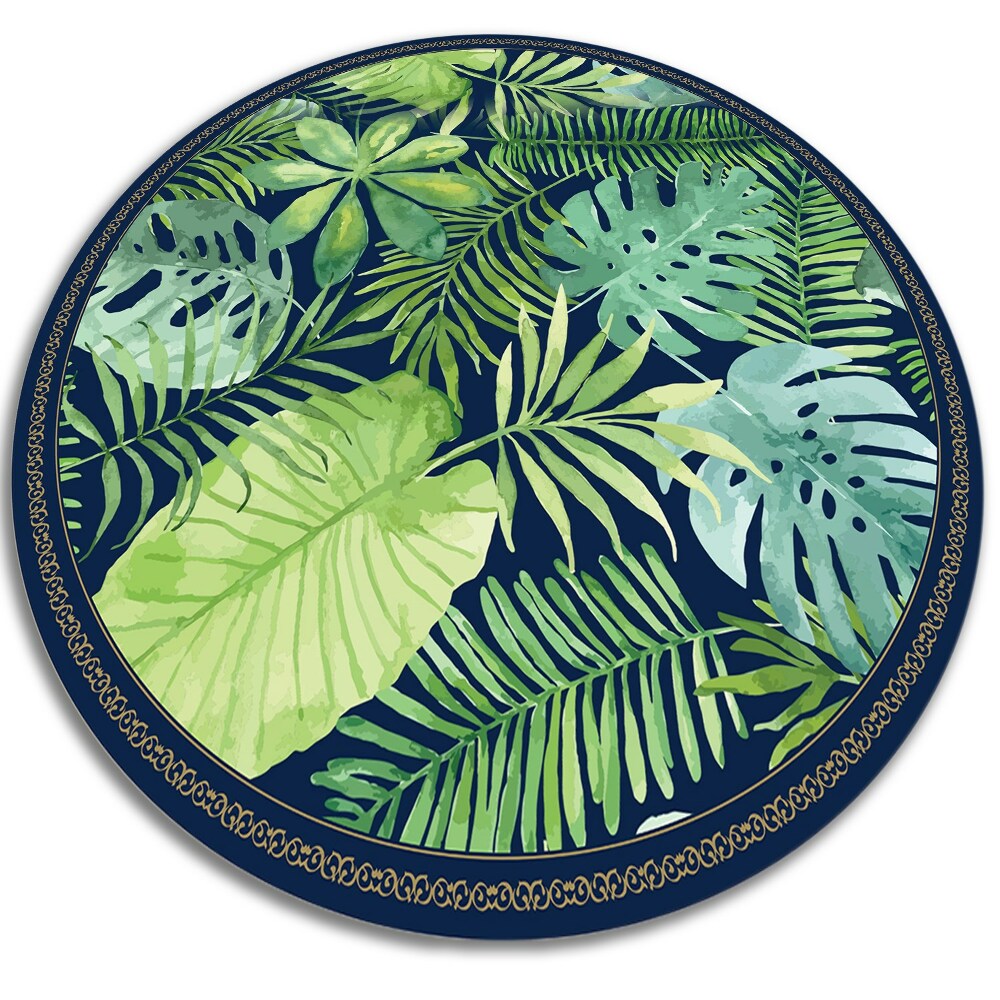 Modny uniwersalny dywan okrągły winylowy tropikalne liście fi50 cm