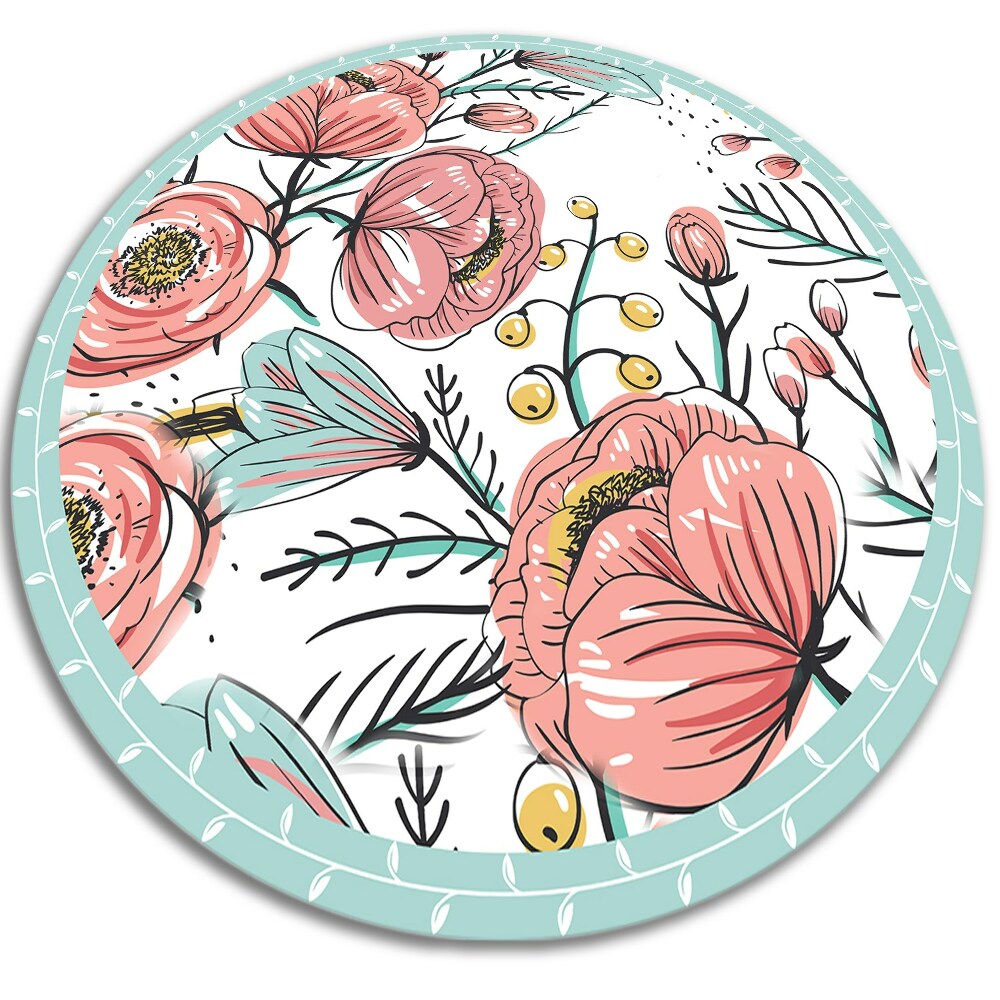 Modny winylowy dywan okrągły delikatne kwiatki fi140 cm