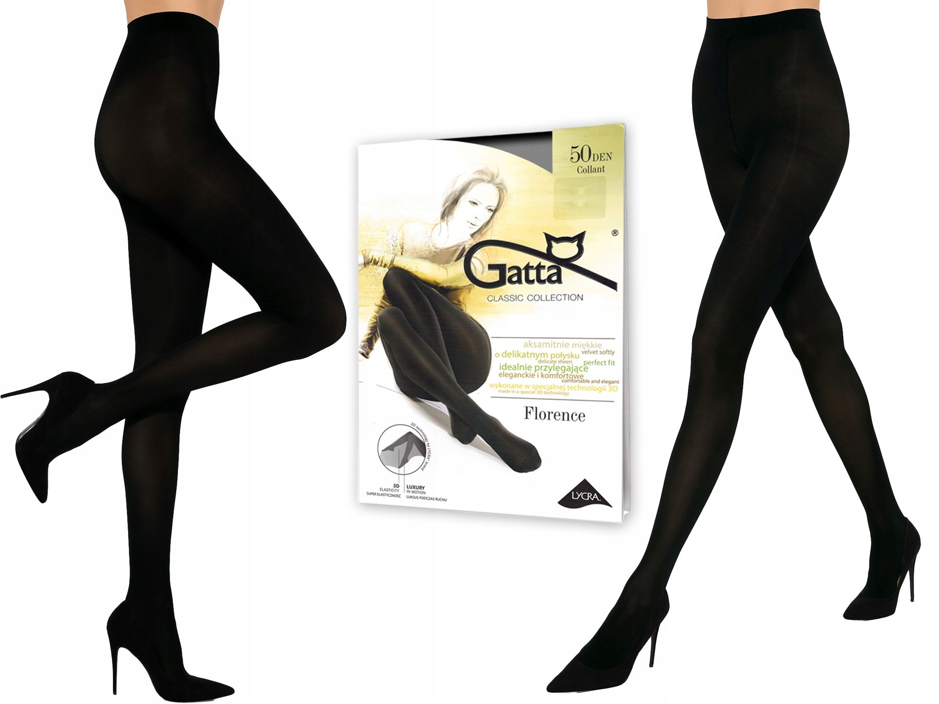 Gatta rajstopy 3D Florence, 50 den lycra nero 5-XL