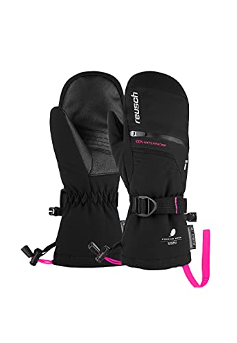 Reusch Chłopięce Lando R-tex Junior rękawiczki wyjątkowo ciepłe, wodoodporne i oddychające rękawiczki zimowe z puchem czarny czarny/różowy 4.5