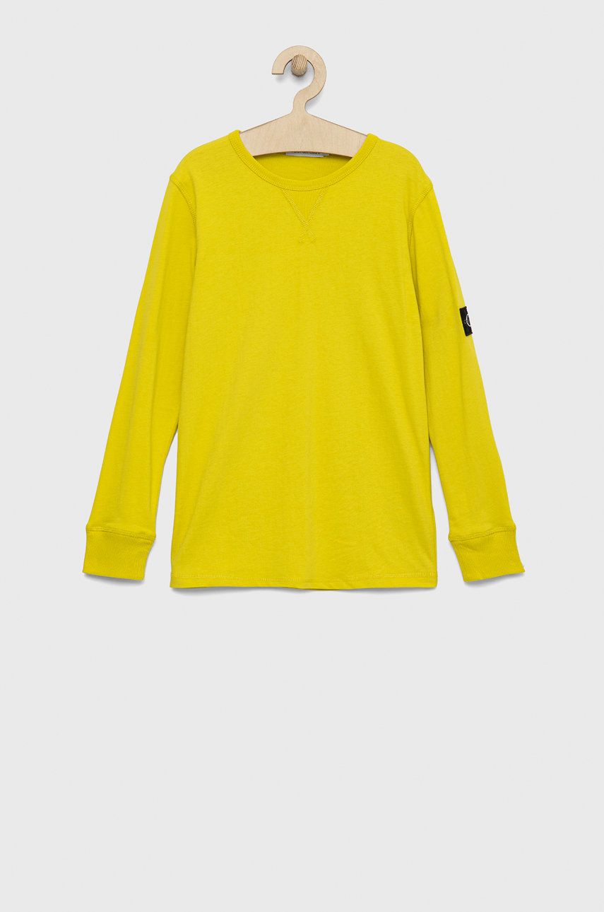 Bluzki dla chłopców - Calvin Klein Jeans longsleeve bawełniany dziecięcy IB0IB01469.9BYY kolor żółty gładki - grafika 1