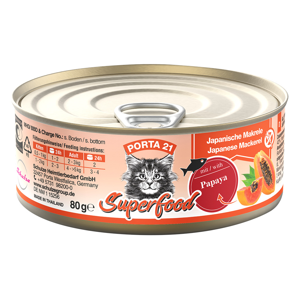 6x80g Porta 21 Superfood makrela z papają, mokra karma dla kota|