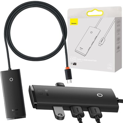 Baseus Hub, adapter Lite Series USB-C na 4x USB 3.0 i USB-C, 1m, czarny