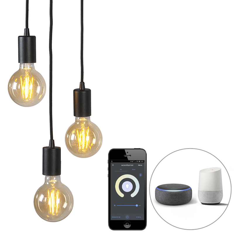 QAZQA Smart Industrial lampa wisząca czarna z Wifi G95 3-light - Facil