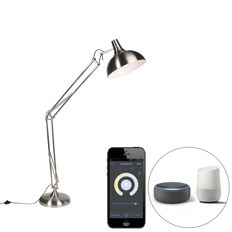 QAZQA Inteligentna lampa podłogowa ze stali z Wi-Fi A60 - Hobby