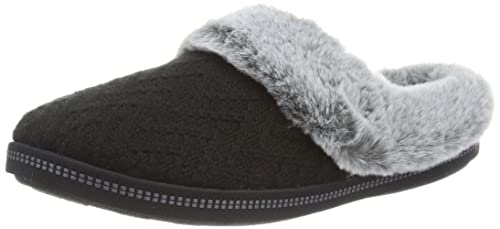 Skechers Damskie kapcie Cozy Campfire Home Essential, Czarny sweter dzianinowy sztuczne futro, 41 EU