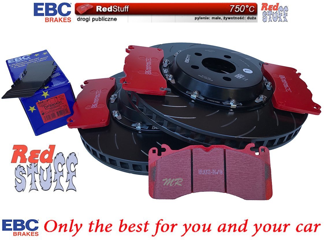 Przednie CERAMICZNE klocki RedStuff + SPORTOWE PŁYWAJĄCE tarcze EBC seria SG Racing Ford Mustang 5,0 V8 2015-