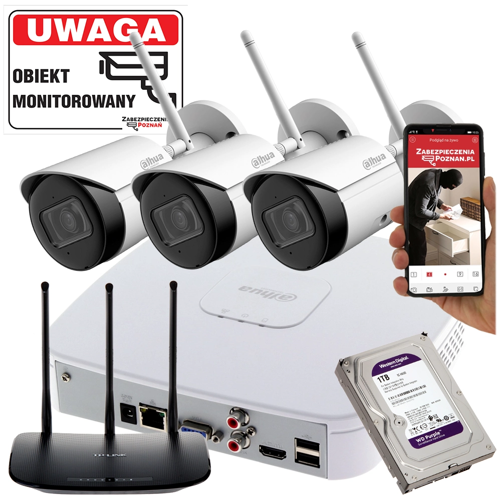 Фото - Комплект відеоспостереження Dahua Monitoring domu 3 kamery WiFi 4MPx IPC-HFW1430DS-SAW-0280B Detekcja ruchu 