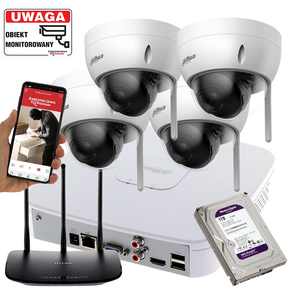 Фото - Комплект відеоспостереження Dahua Monitoring domu WiFi 4 kamery IP  IPC-HDBW1430DE-SW-0280B 4MPx Detekc 