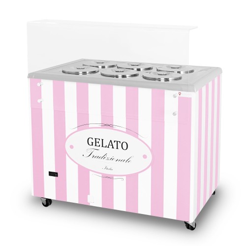 Dystrybutor do lodów witryna do lodów konserwator retro 6 tub okrągłe kuwety 1063x670x895 mm GELATO POZETTI 6 PINK Resto Quality