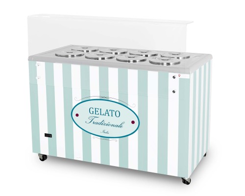 Dystrybutor do lodów witryna do lodów konserwator retro 8 tub okrągłe kuwety 1283x670x895 mm GELATO POZETTI 8 PASTEL BLUE Resto Quality