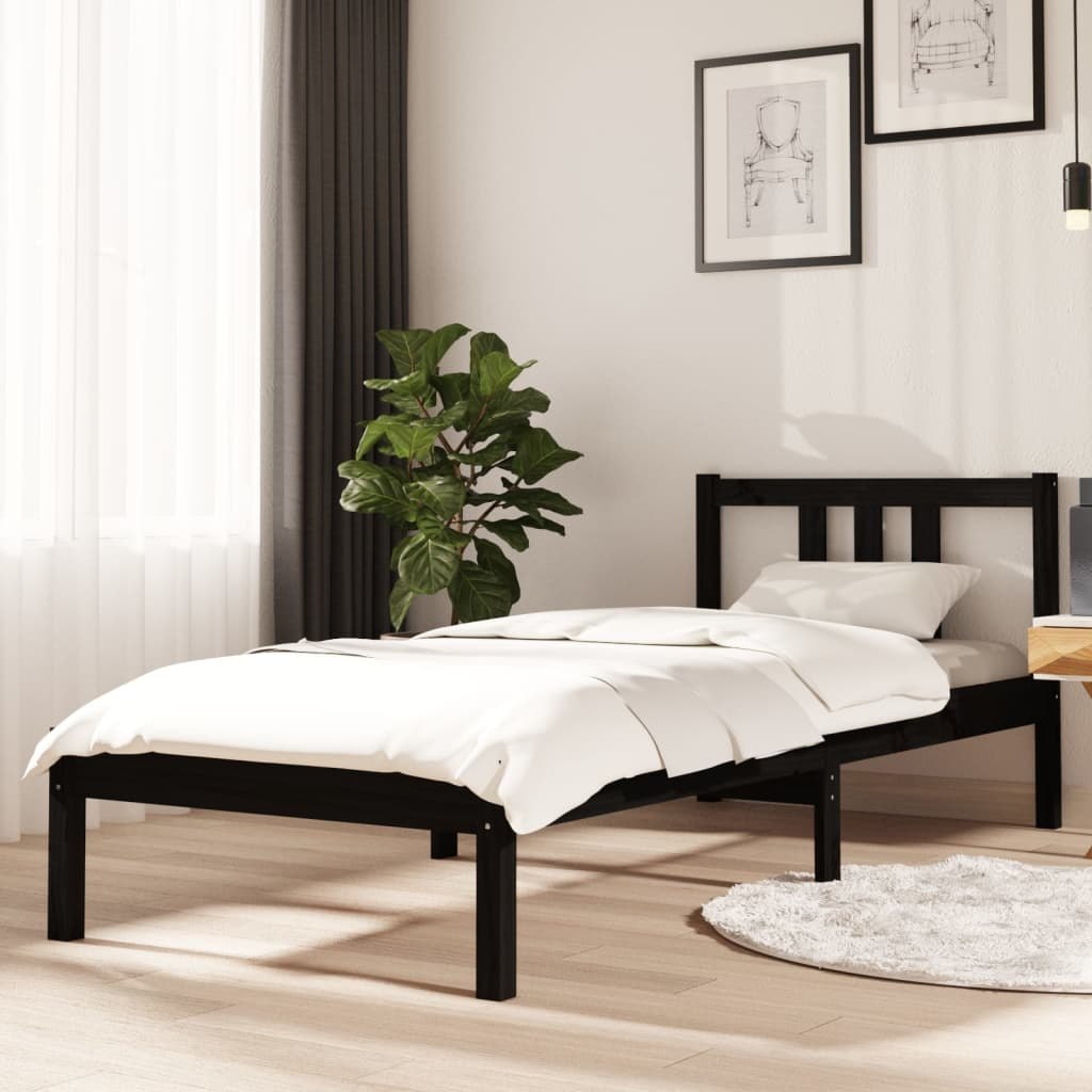 Lumarko Rama łóżka, czarna, lite drewno, 75x190 cm, pojedyncza
