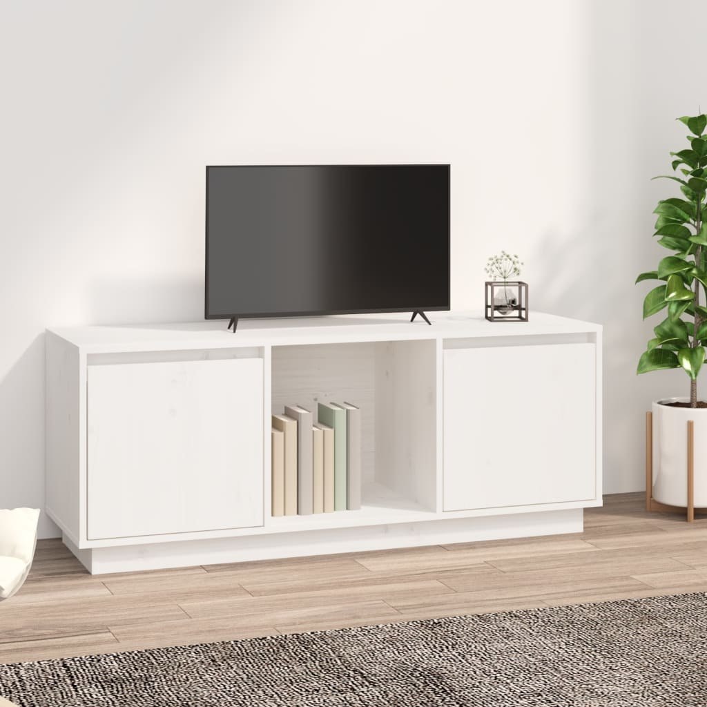 Lumarko Szafka pod TV, biała, 110,5x35x44 cm, lite drewno sosnowe