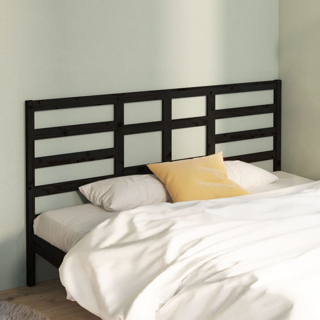 Lumarko Wezgłowie łóżka, czarne, 206x4x104 cm, lite drewno sosnowe