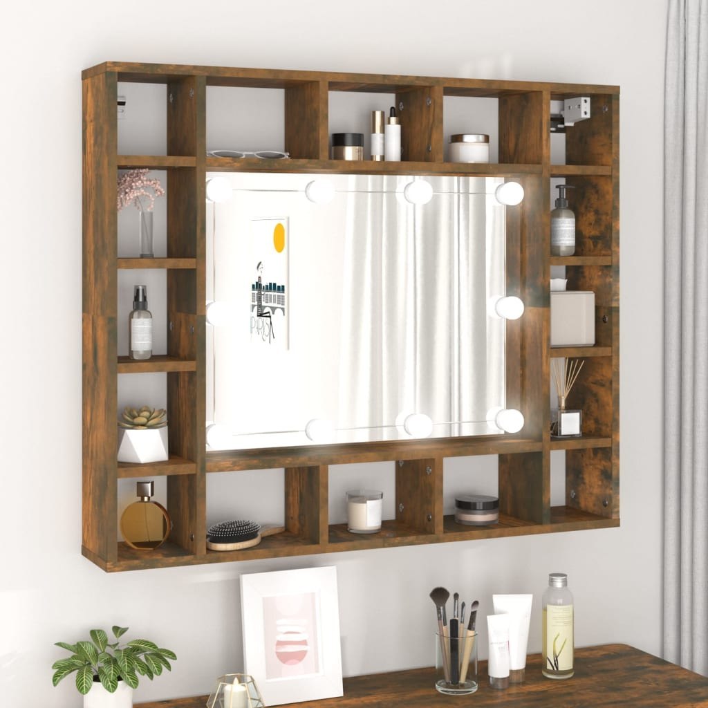 Lumarko Szafka z lustrem i LED, przydymiony dąb, 91x15x76,5 cm